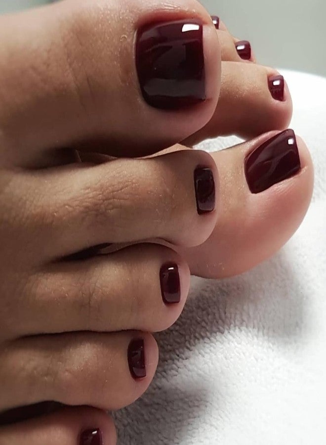KQueenest Burgundy Red Toe Press on Nails Short Square, Glossy Pure Soft Gel Fake Toe Nails Press on, Natural Fit Glue on Toe nails for Women, Reusable Toe Acrylic Nails for Summer Decoration 24 Pcs - Image 2
